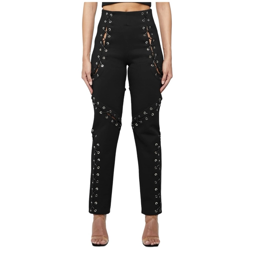 Maniere De Voir Black Lace-Up Trousers